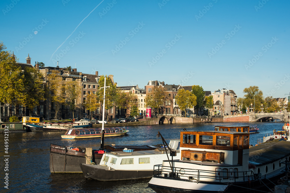 boats on the river Amstel 