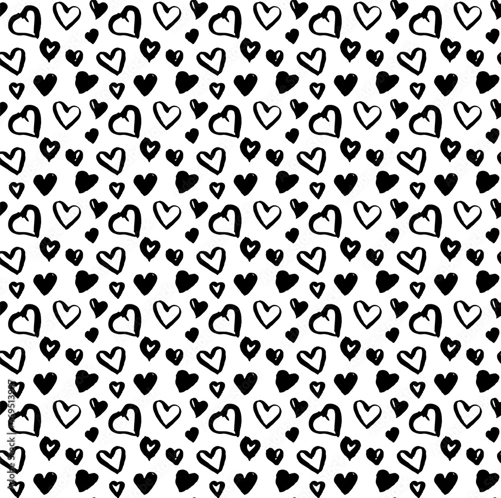 Seamless hand drawn pattern with different hearts. Abstract childish texture for fabric, textile, apparel. Vector illustration
