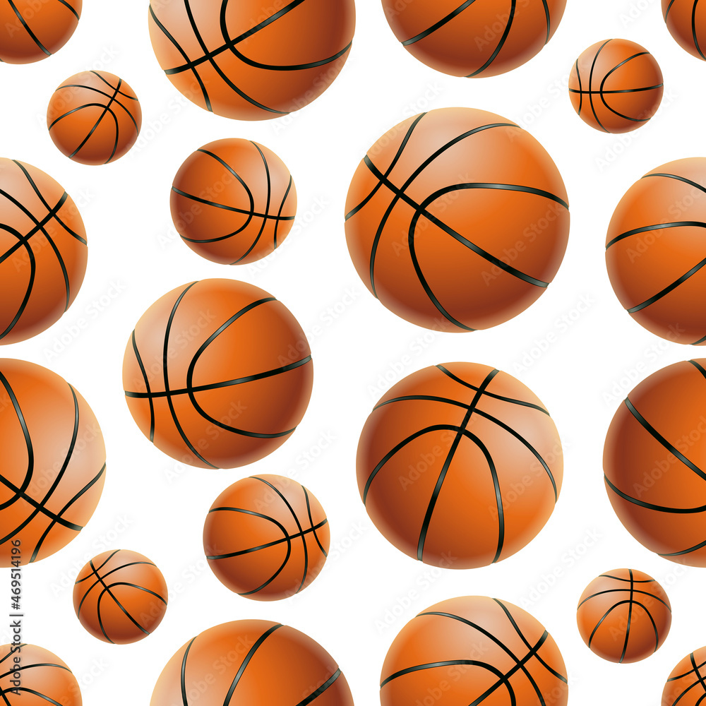 Basketball balls seamless pattern background for banner, poster. Realistic 3d vector illustration