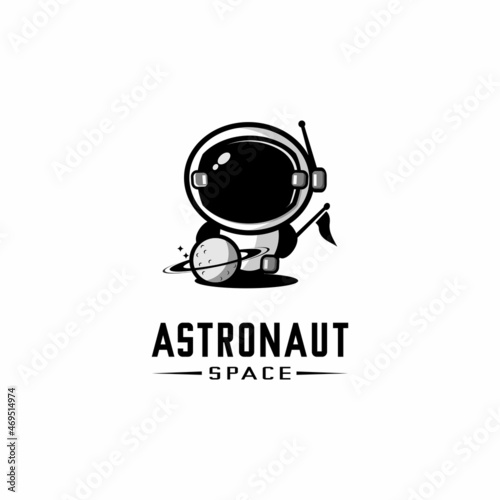 astronaut logo illustration vector, cute logo, planet vector