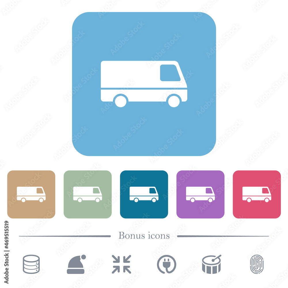 Van side view flat icons on color rounded square backgrounds Van side view flat icons on color rounded square backgrounds