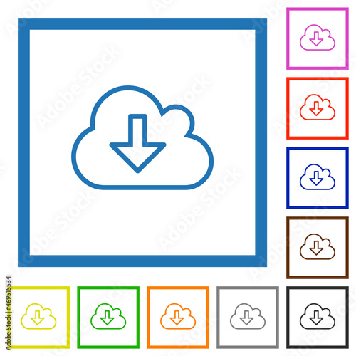 Cloud download outline flat framed icons