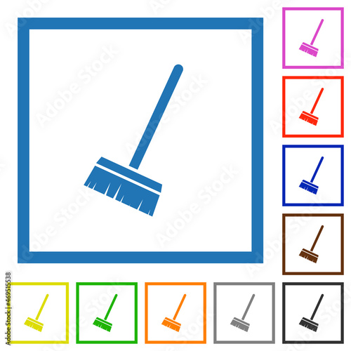 Household broom flat framed icons