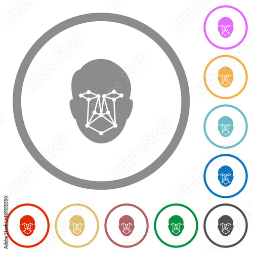 Face recognition flat icons with outlines