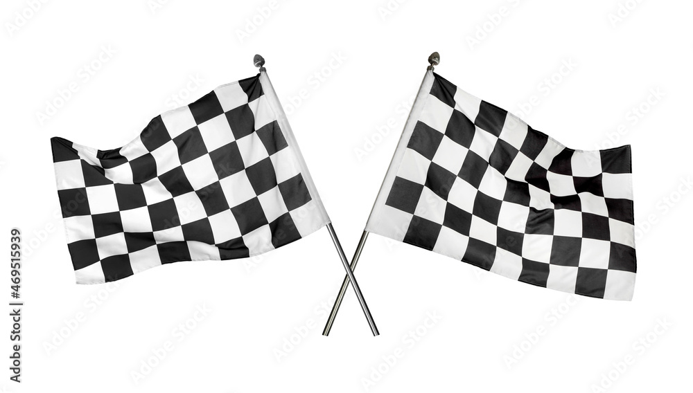 Fototapeta premium Checkered racing finish flags on white background