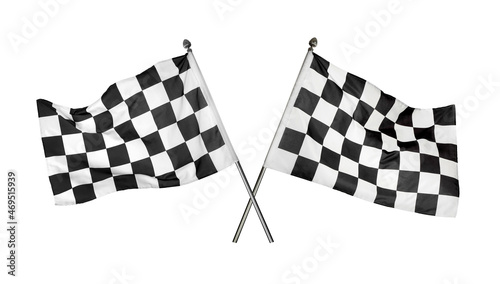 Checkered racing finish flags on white background