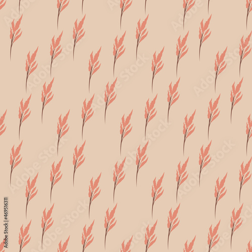 Seamless pattern pink panicle reed on yellow background
