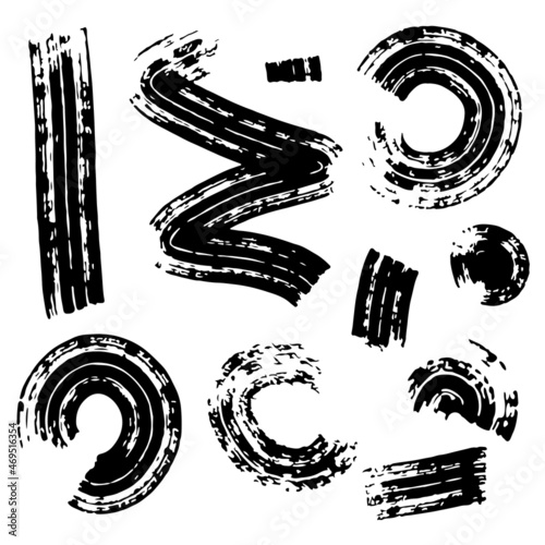 Set of vector brushes, black and white line zigzag circle semicircle brush with paint, thick poster line