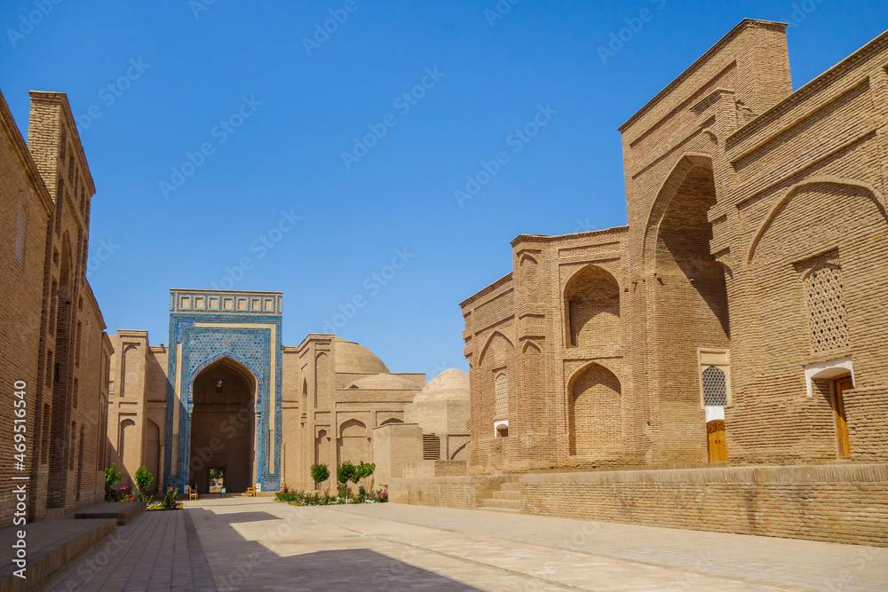 Panorama of the mausoleums of the architectural complex Sultan Saodat, Termez, Uzbekistan. Complex was founded in the 10th century by the then ruling Sayyid dynasty. Now it is a place of pilgrimage
