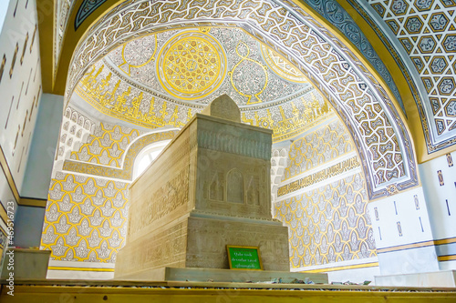 Mausoleum of Al Hakim At Termezi, Sufi saint (died 859 AD) in Termez, Uzbekistan. Located in mosque with same name. Translation of inscription: 