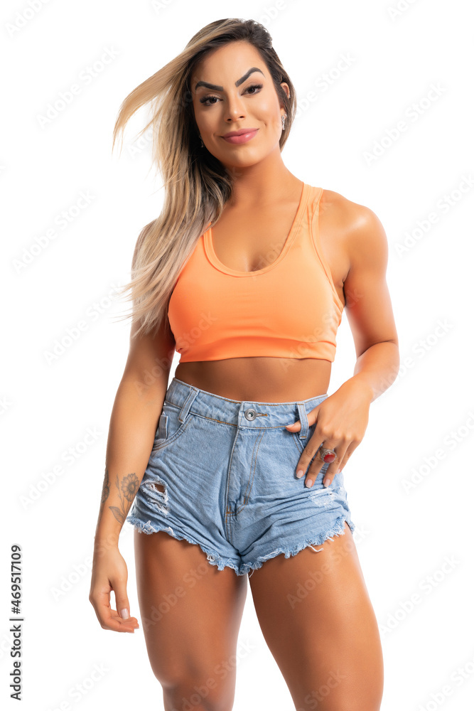 Blond fitness woman, isolated on white background Blond fitness woman, isolated on white background