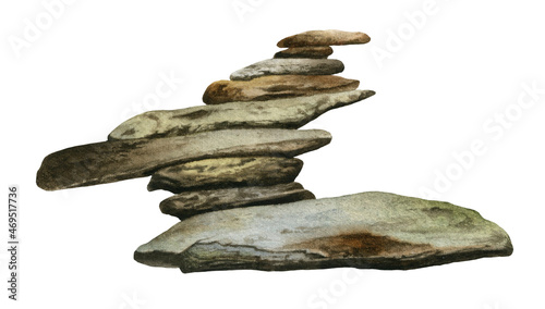 Photography A stone pathway going away hand drawn in watercolor isolated on a white background