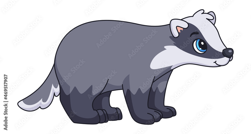 Obraz premium Badger in cartoon style. Cute character. Forest animal