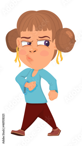 Sad girl offended and go away. Resented young woman.