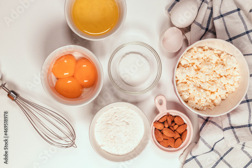 Wallpaper Mural Baking utensils and cooking ingredients for a tarts, cookies, dough and pastry. Flat lay with eggs, flour, sugar, cottage cheese Torontodigital.ca