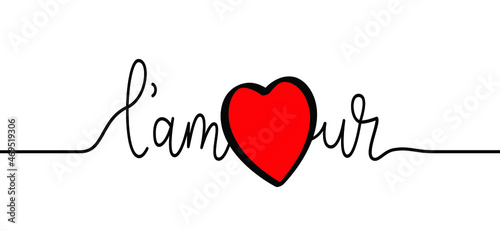 Slogan l' amour, french word meaning love, with heart symbol.  Love heart month or happy singles day background. Happy valentines day on february 14 ( valentine, valentine’s day ). 
