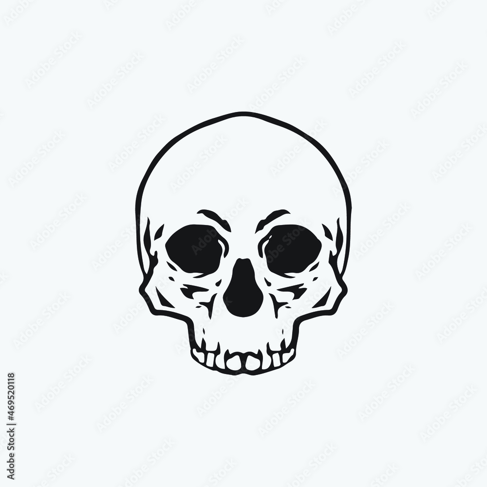 Fototapeta premium Skull head hand drawing style vector illustration.