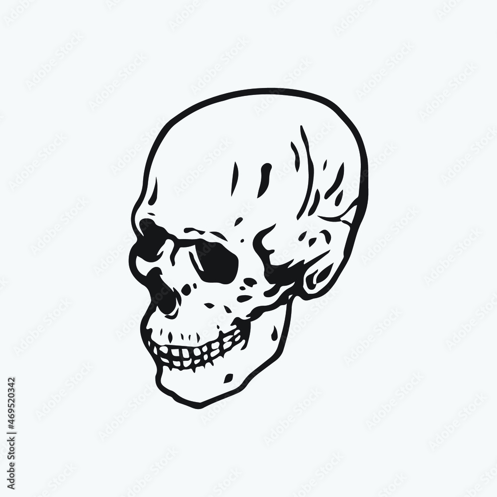 Skull head hand drawing style vector illustration. Skull head hand drawing style vector illustration.