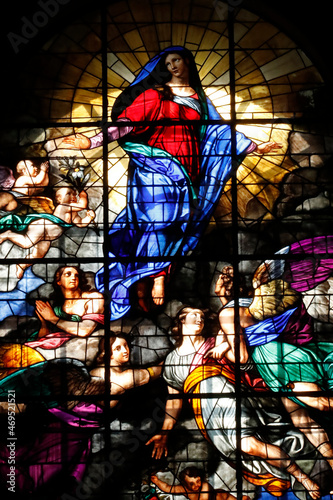 Assumption of Virgin Mary, stained glass window, Milan Cathedral, Milan, Lombardy, Italy