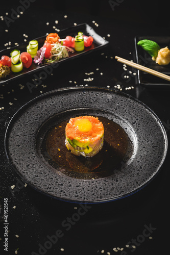 Perfect Sushi Japanese Asian Seafood Food Dish Menu Gourmet Restaurant Chef on Dark Background