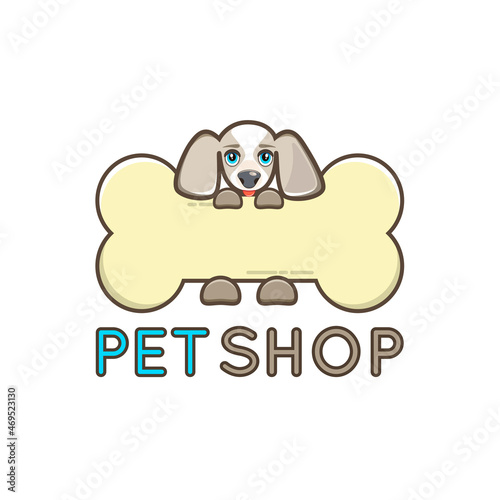 Dog with a bone. Vector Illustration. Pet shop logo. Unique cartoon design for blog, pet hotel, pet shop, veterinary clinic or other animals related website or product.