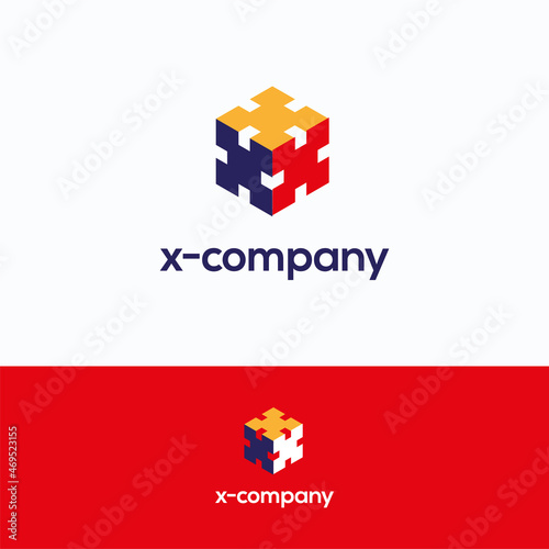 X company logo. X letter 3d logo template. Hexagon cube logotype with letter x