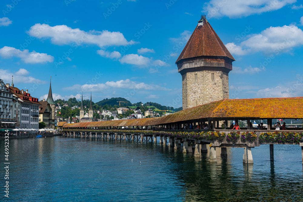 Kapellbrucke (Chapel Bridge), wooden footbridge, Lucerne, Switzerland Kapellbrucke (Chapel Bridge), wooden footbridge, Lucerne, Switzerland