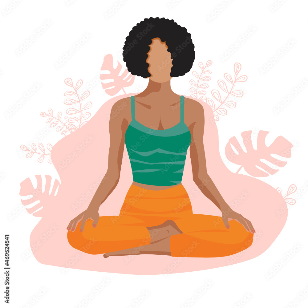 Young african american woman in lotus position Young african american woman in lotus position