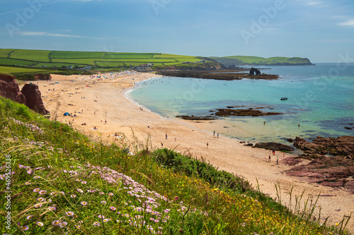 Thurlestone Sand and South Milton Sands beach with Thurlestone Rock, Thurlestone, South Hams district, Devon photo