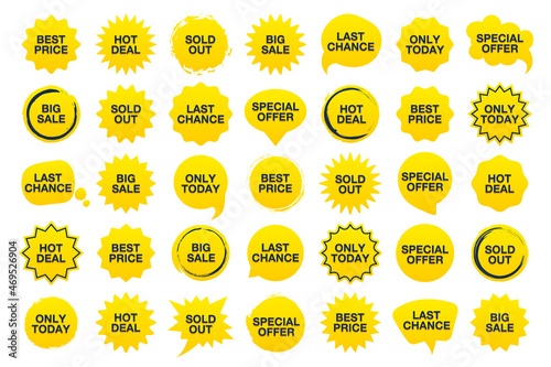 Set of yellow tag sticker for sale marketing and advertising. Vector illustration