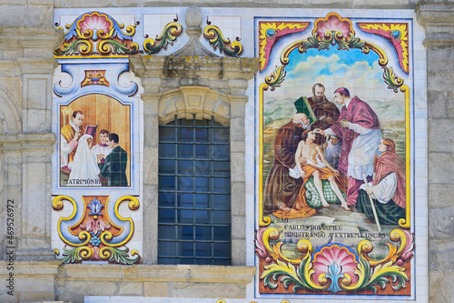 Valega main Church, detail of the facade covered with azulejos, Valega, Beira, Portugal photo