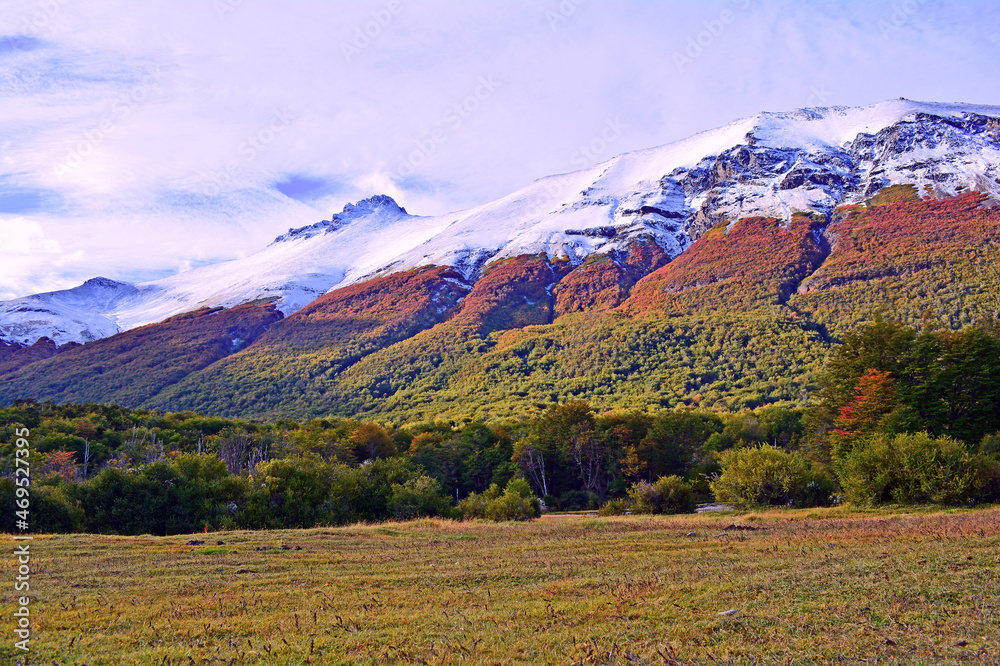 three seasons in one photo, winter, autumn and summer. ushuaia