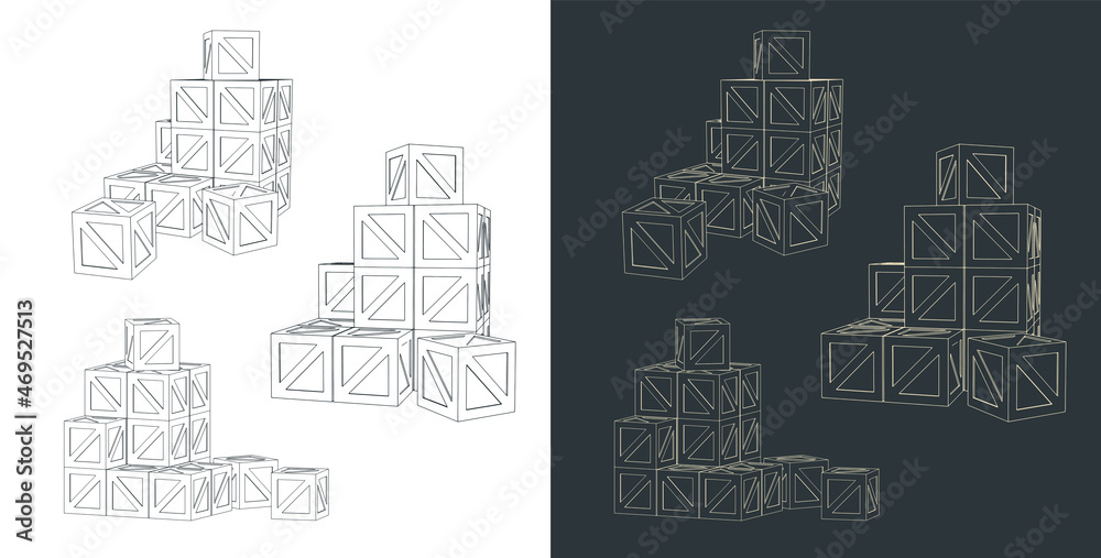 Fototapeta premium Wooden boxes sketches