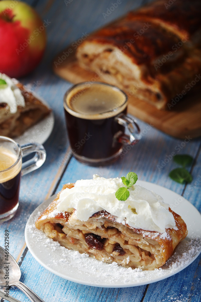 Traditional Austrian strudel with apples Traditional Austrian strudel with apples
