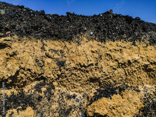 Background of geological section of soil with layers of coal and clay