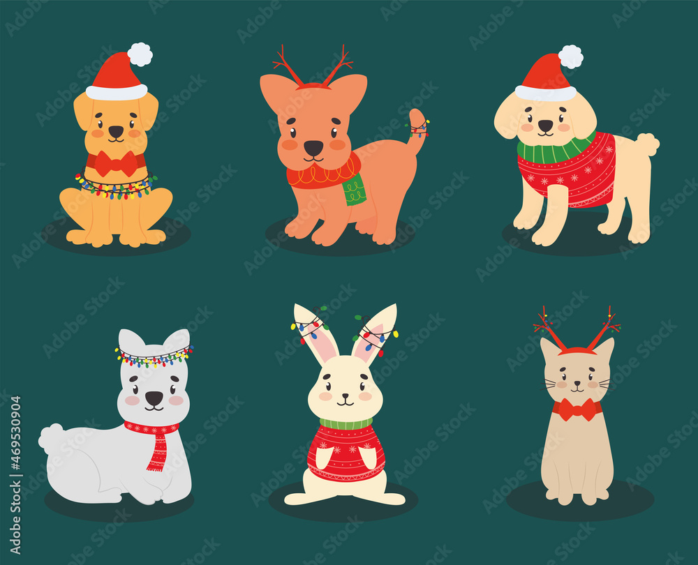 christmas animals icon set christmas animals icon set