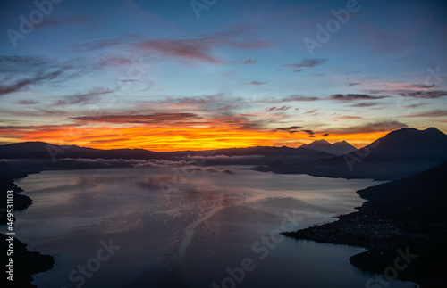 Sunrise over Lake Atitlan and Fuego, volcano, Lago Atitlan, Guatemala © raquelm.