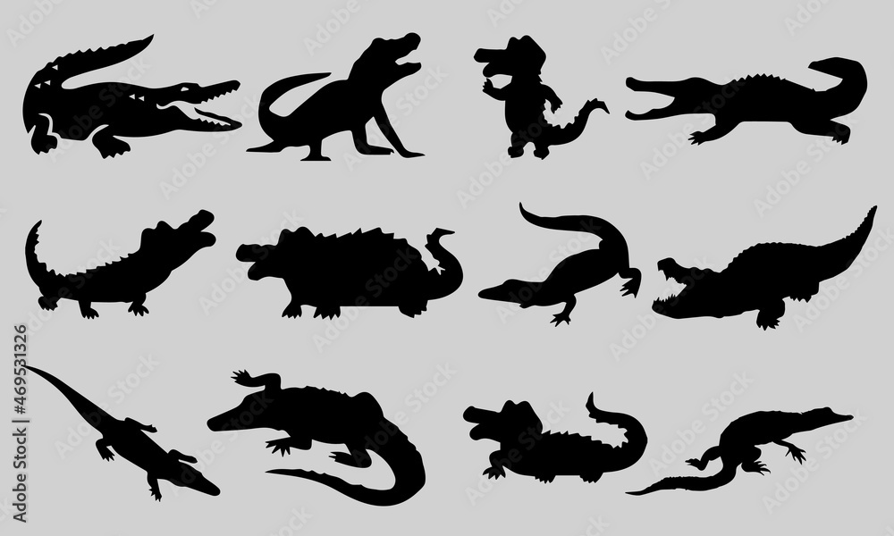 Naklejka premium Alligators Silhouettes Bundle of 10 isolated vectors