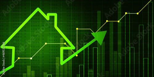 2d illustration Growth in real estate shown on graph