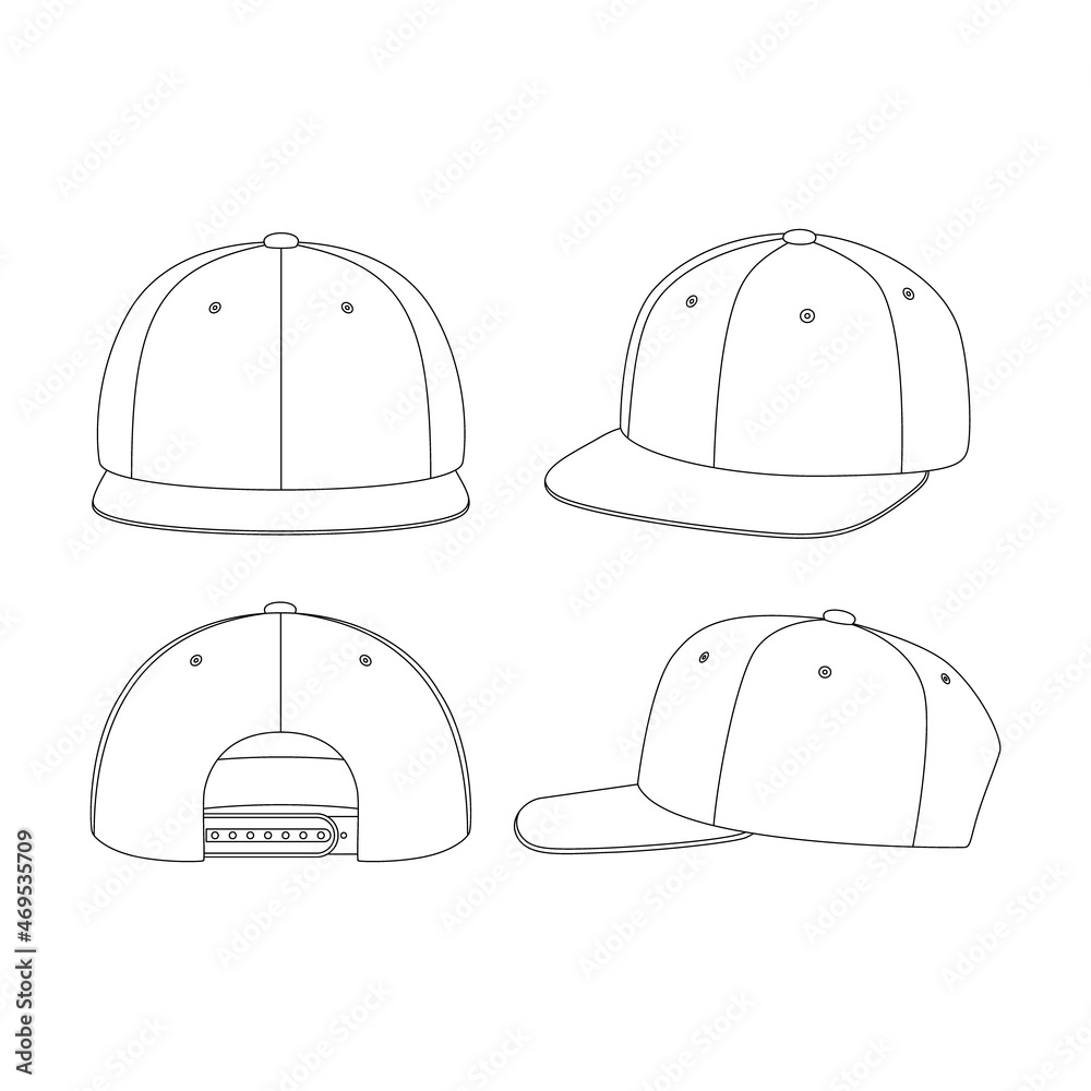 Template snapback hat vector illustration flat sketch design outline Template snapback hat vector illustration flat sketch design outline