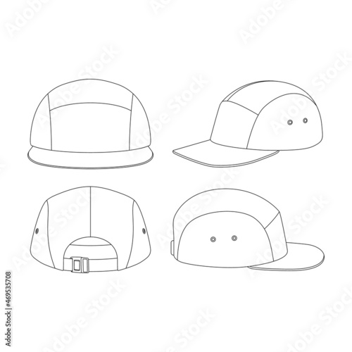Template five panel hat vector illustration flat sketch design outline
