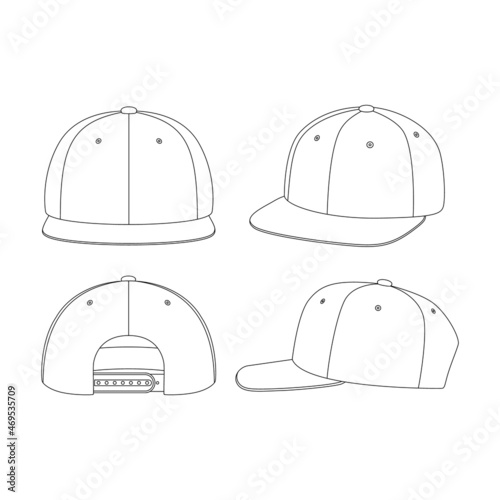 Template snapback hat vector illustration flat sketch design outline