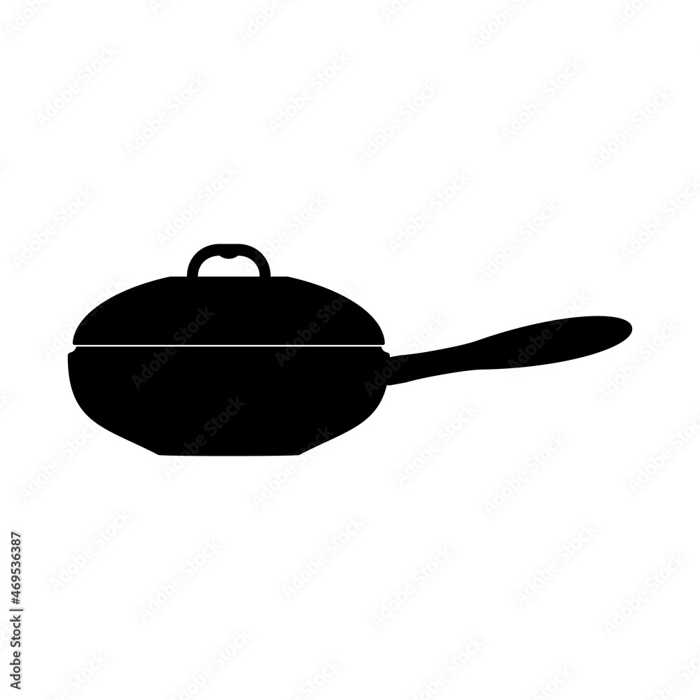 The icon of a frying pan with a closed lid on a white background. The icon of a frying pan with a closed lid on a white background.