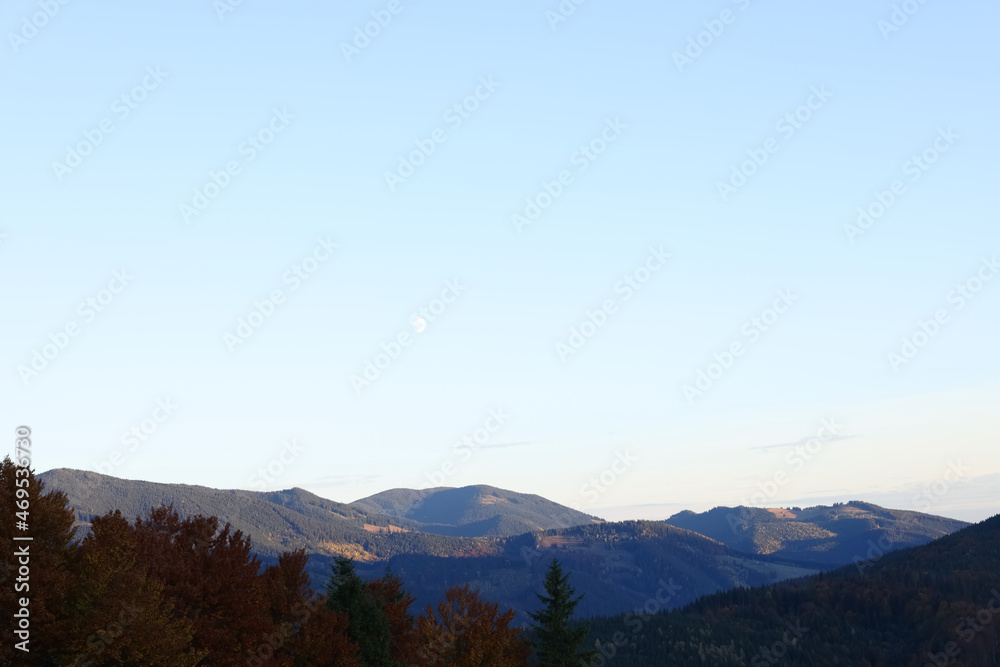 Fototapeta premium Aerial view of beautiful mountain landscape with forest