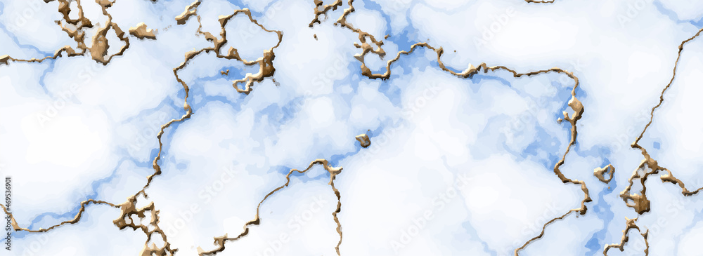 Stone texture white with blue and gold foil marble. Modern elegant cover design. Luxury fashionable background with gold glitter line.Elite premium vector template for your design. Copy space for text