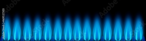 Blaue Gasflammen als banner vor dunklem Hintergrund