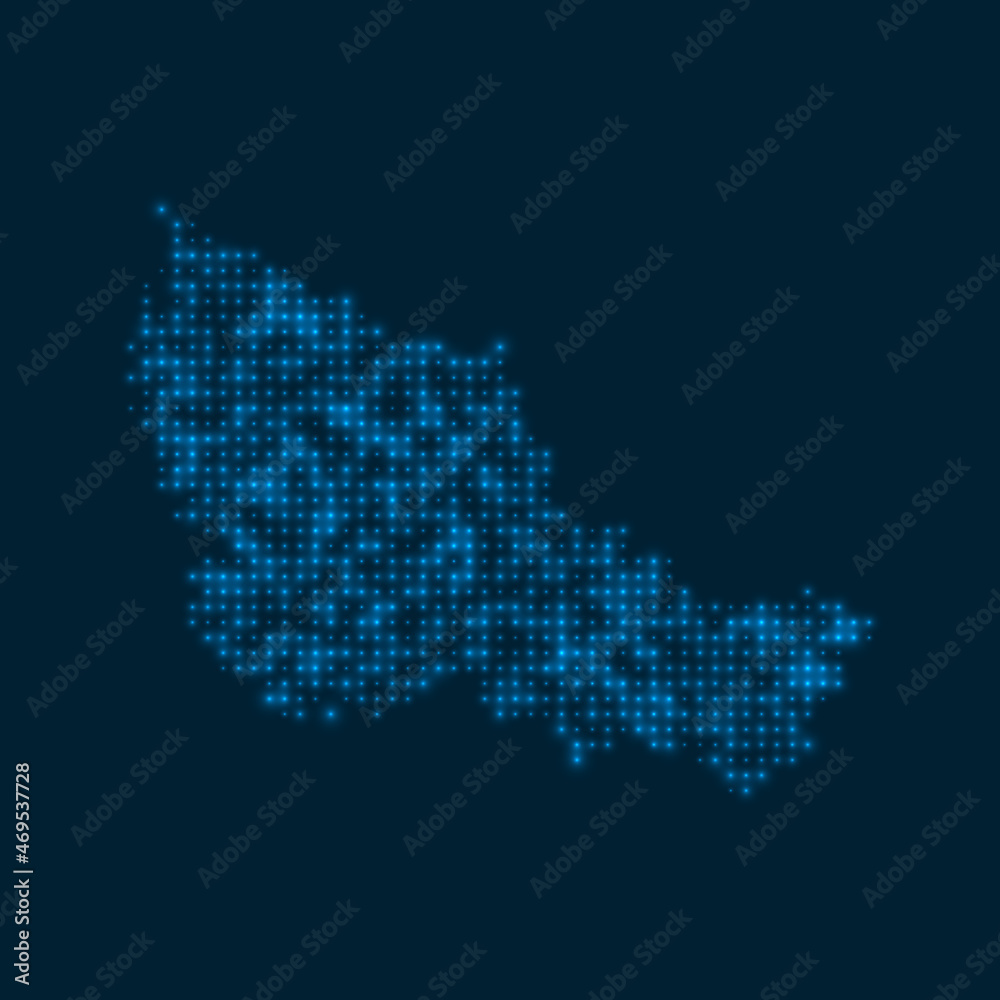 Belle Ile dotted glowing map. Shape of the island with blue bright bulbs. Vector illustration.