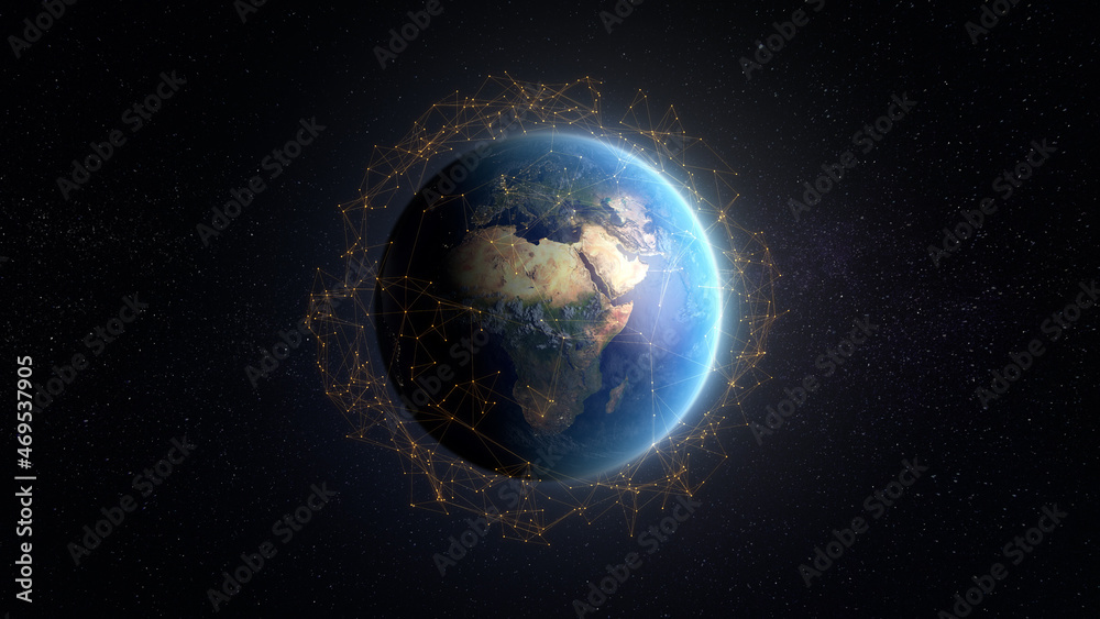 3D Render modern network connections over Earth