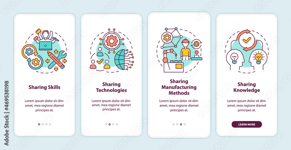 Transfer methods onboarding mobile app page screen. Sharing skills and ...