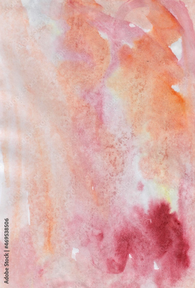 Fototapeta premium Yellow-orange watercolor background. Transparent lines and spots. Paint leaks and ombre effects. Abstract hand-painted image.